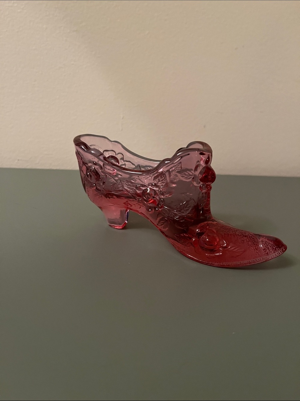 Vintage Fenton Cabbage Rose Slipper- Cranberry